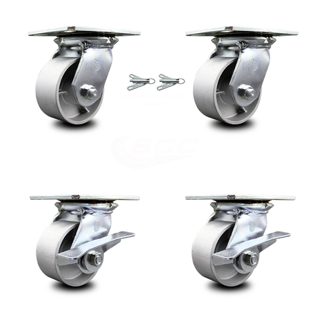 SERVICE CASTER 4 Inch Semi Steel Swivel Caster Swivel Locks 2 Brakes, 2PK SCC-35S420-SSR-BSL-2-SLB-2